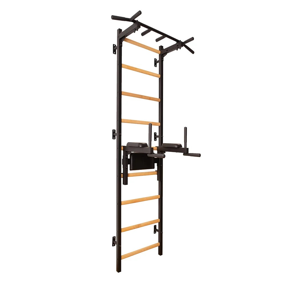 Black stall bar for home with pull-up bar and dip - BenchK 722B